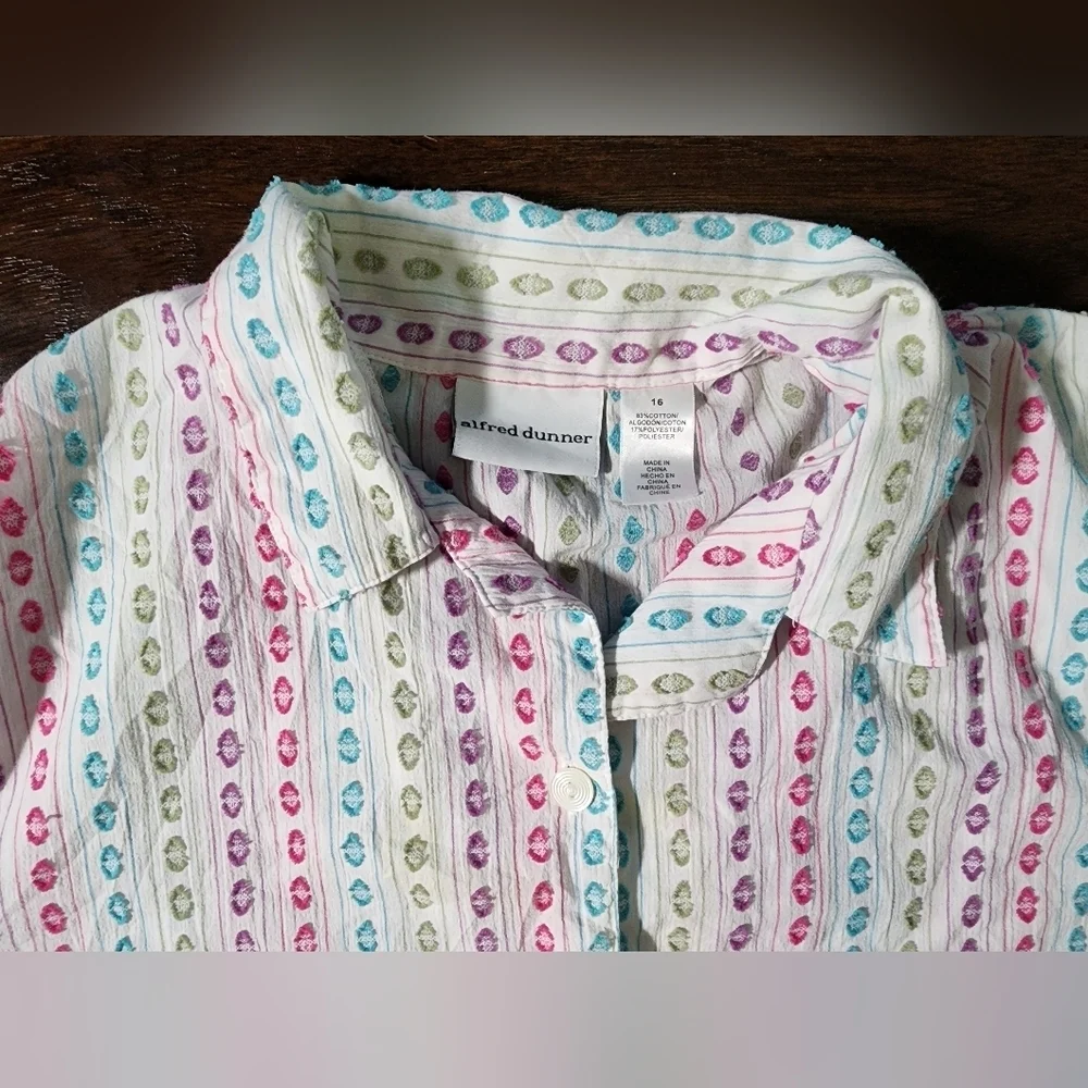 Alfred Dunner Womens Button Up Rainbow Casual Top